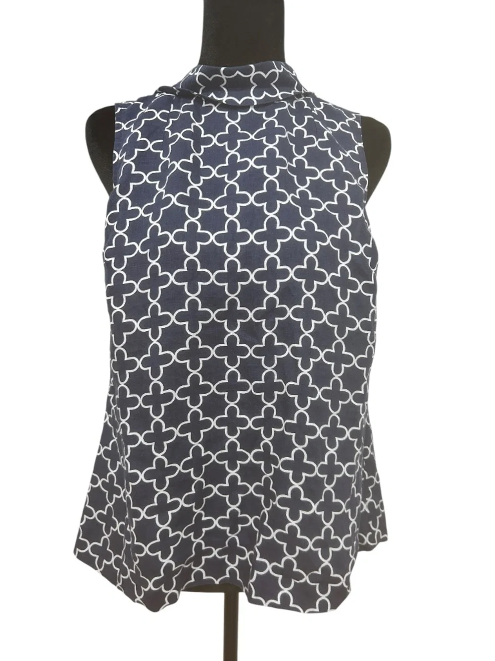 Boden 100% Linen Sleeveless Button Back Top Navy White Print US 6 UK 10 coastal - Picture 2 of 13